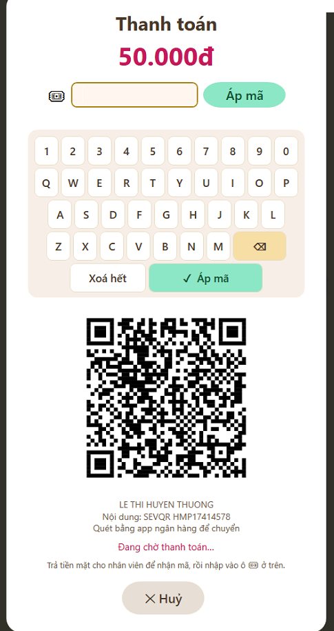 Màn thanh toán QR kèm bàn phím ảo nhập mã